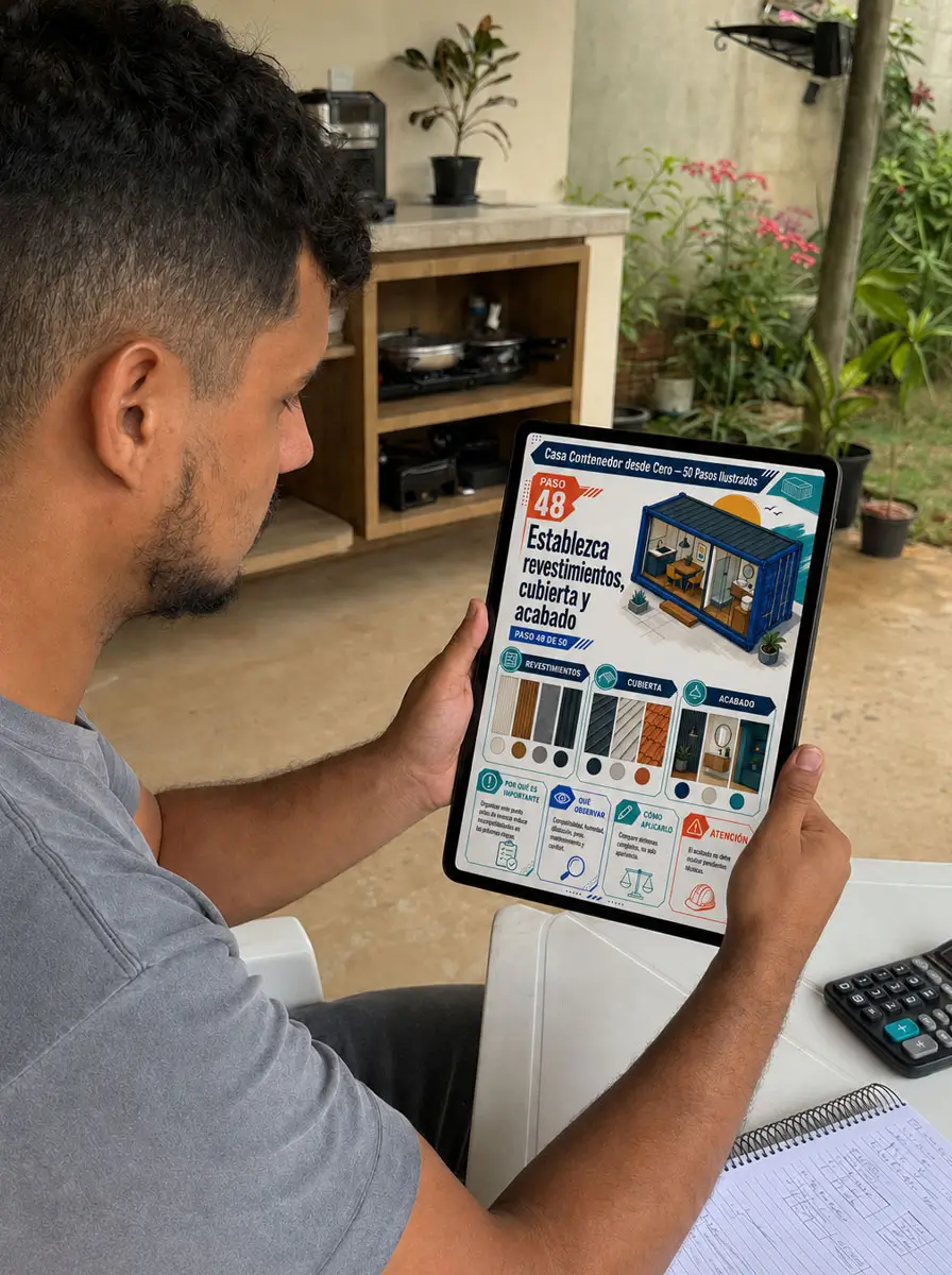 Persona revisando revestimientos, cubierta y acabados en una tablet